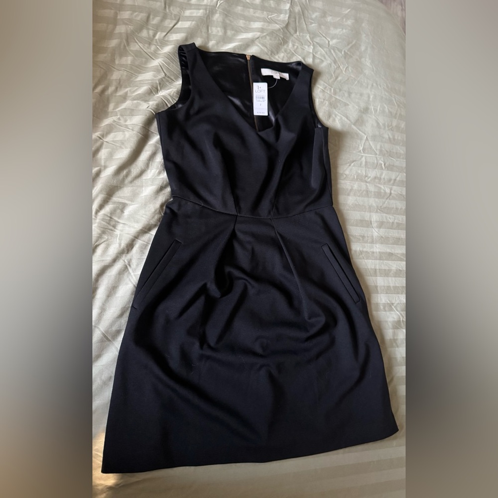 LOFT Black Sleeveless V-Neck Dress
